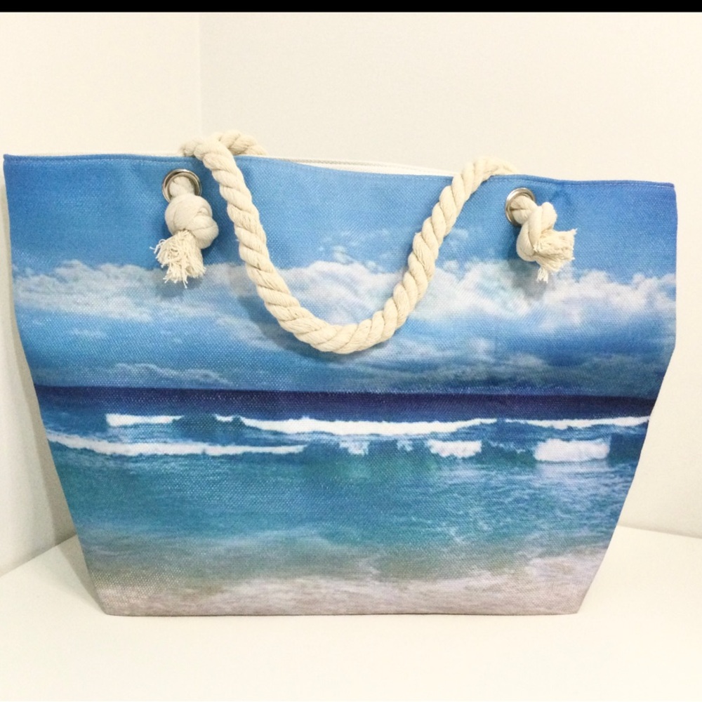 Sleepwish Trendy Extra Large Coastal Canvas Beach Tote Bag , Waterproof NEW